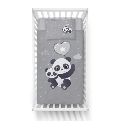 Dvostrana SIVA posteljina PANDA, 120 × 90 cm
