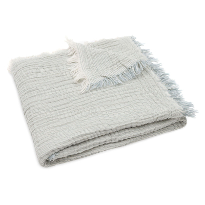 Zeleni pokrivač od  muslina Fringe Stripe Sea Green, 75x100 cm, Jollein