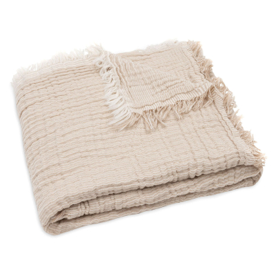 Bež pokrivač od muslina Fringe Stripe Biscuit, 75x100 cm, Jollein
