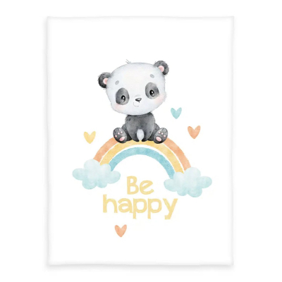 BIJELA dekica od mekanog peach flisa PANDA Be Happy, 75x100 cm