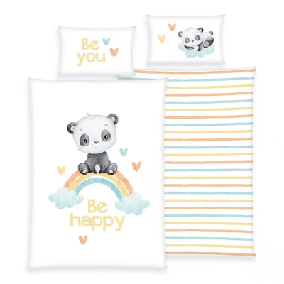 Bijela 2-dijelna posteljina PANDA Be Happy, 135x100 cm