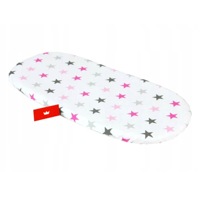 BIJELA ovalna plahta za madrac ROZA I SIVE ZVIJEZDE 75/80x35/40 cm, BabyLux