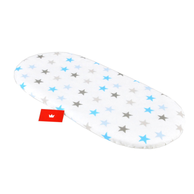 BIJELA ovalna plahta za madrac PLAVE I SIVE ZVIJEZDE 75/80x35/40 cm, BabyLux