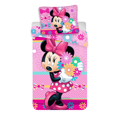 Ružičasta 2-dijelna posteljina MINNIE MOUSE cvijeće 140x200 cm, ©DISNEY