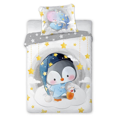 Bijelo-siva 2-dijelna posteljina PENGUIN Cuddles 135x100 cm, Faro