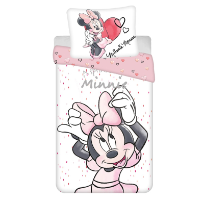 Ružičasta 2-dijelna posteljina MINNIE MOUSE srca 140x200 cm, ©DISNEY