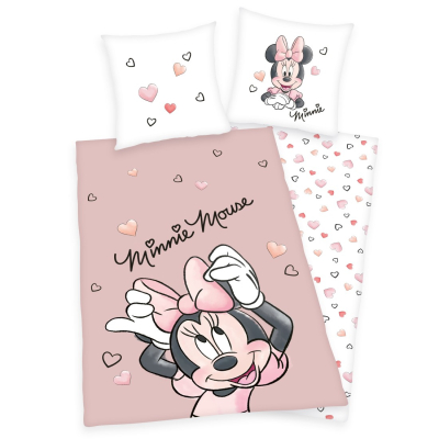 Puder ružičasta dječja posteljina MINNIE MOUSE i SRCA 140x200 cm, Disney