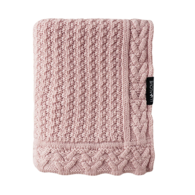 Puder ružičasta MERINO vunena pletena deka KITKA, LULLALOVE 90x100 cm - PREMIUM