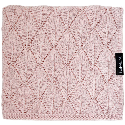 Pudrasto roza MERINO odeja LISTKI, Lullalove 90x100 cm - PREMIUM