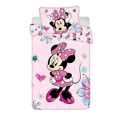 Ružičasta 2-dijelna posteljina MINNIE MOUSE Cvijeće, 135x100 cm, ©DISNEY (22BS209)