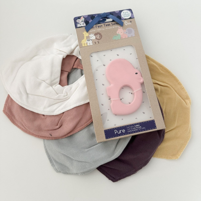 Podbradnjak za bebe MISTY ROSE (5 komada), Pippi® + Mekana dječja grizalo HIPPO, Tikiri