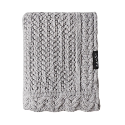 Sivi MERINO vuneni pleteni pokrivač KITKA, LULLALOVE 90x100 cm - PREMIUM