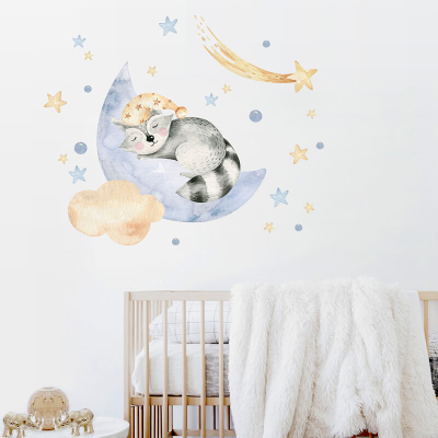 Zidne naljepnice RACCOON ON THE MOON, Don Dobinio