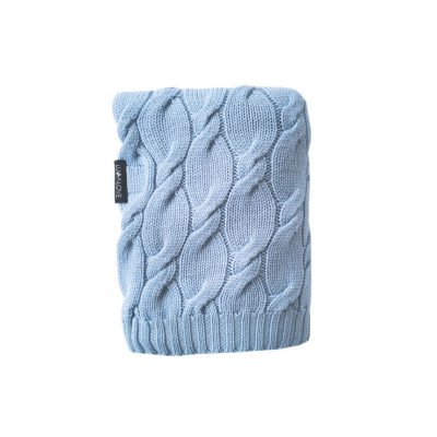 Svijetlo plava MERINO vunena pletena deka LULLALOVE 80x100 cm - PREMIUM