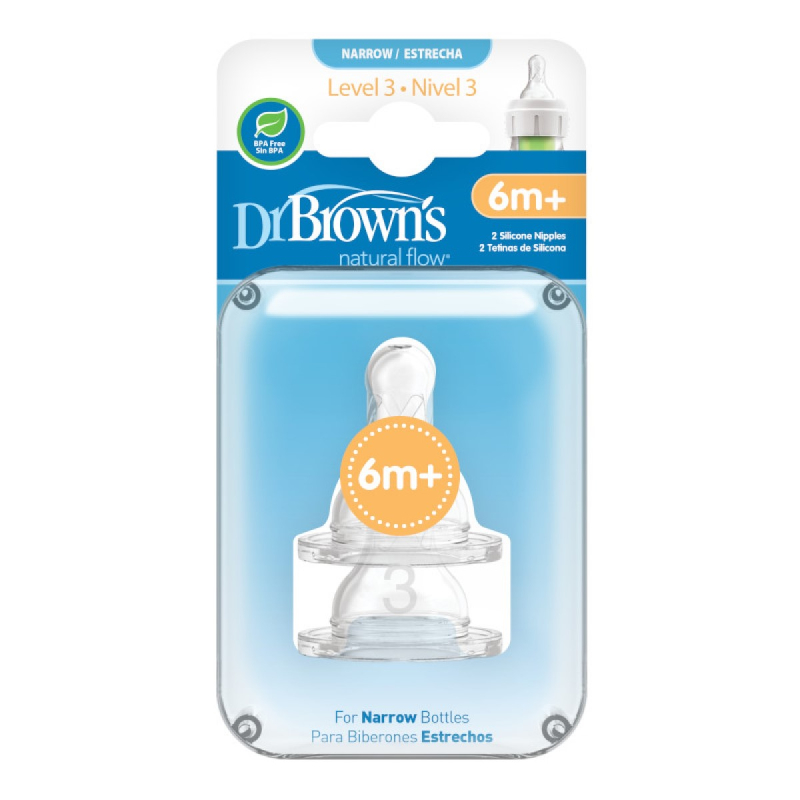 Silikonska duda Anti-Colic, usko grlo, silikon - level 3, Dr. Brown's 