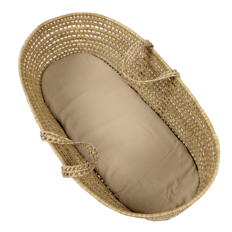 Bež ovalna plahta za košaru 75/80 x 35/40 cm od pamučnog muslina, BabyLux