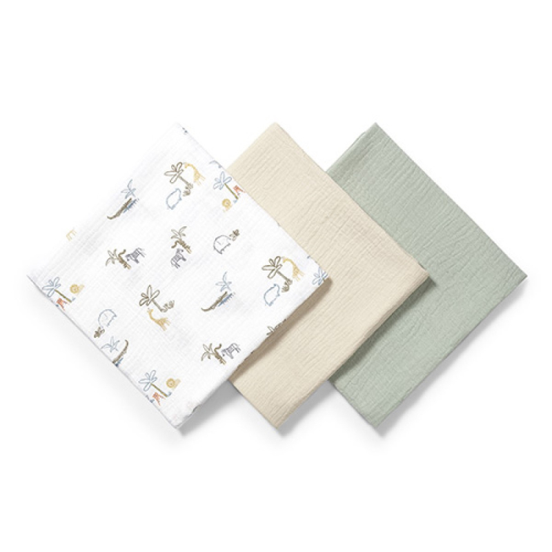 Bež tetra muslin pelene s printom, AFRIKA (3 KOM) BabyOno