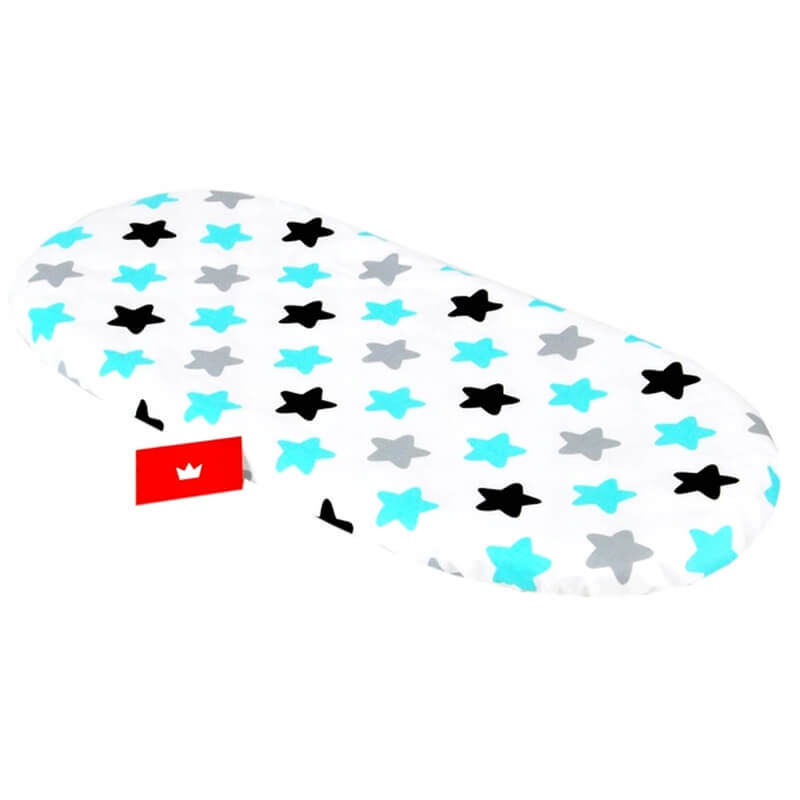 BELA ovalna jogi rjuha za košek SIVE TURKIZNE IN ČRNE ZVEZDE 75/80x35/40 cm