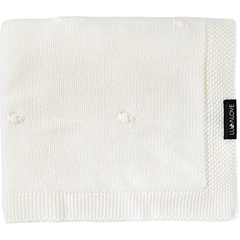 Bela MERINO volneno pletena odeja POPCORN, Lullalove 90x100 cm - PREMIUM