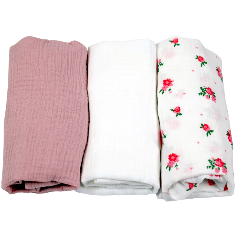 BabyLux set ovalnih plahti za košaru muslin RUŽICE 3 kom