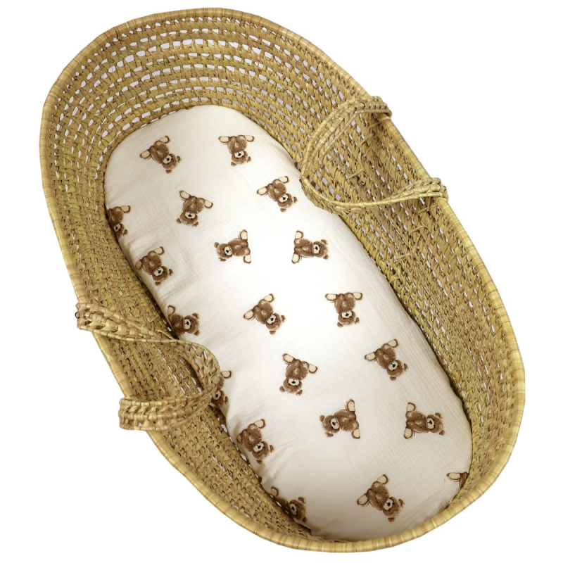 Set ovalnih plahti za košaru 75/80 x 35/40 cm od pamučnog muslina MEDVJEDIĆ (3 kom), BabyLux