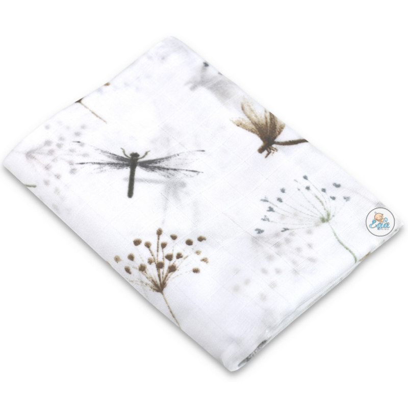 Bijela muslin pelena 120 x 120 cm DRAGONFLY, Ega