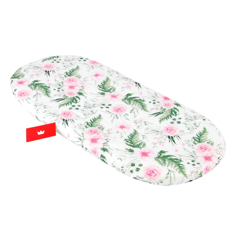 BELA ovalna jogi rjuha za košek ROZA VRTNICE 75/80x35/40 cm