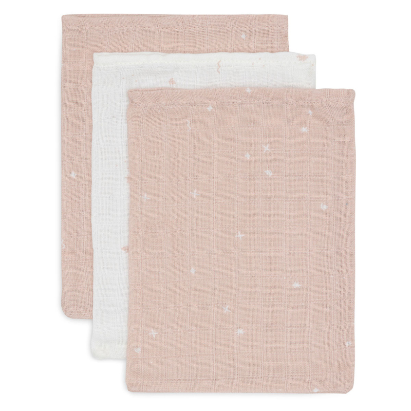 Roza krpice za umivanje TWINKLING - WILD ROSE 15x20cm (3 kosi) Jollein®
