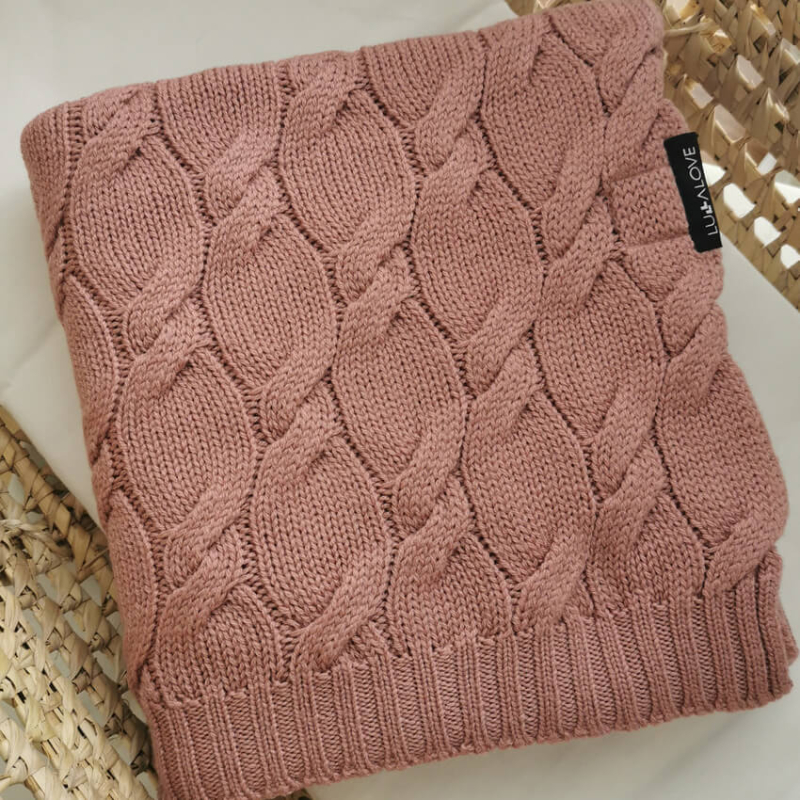 Umazano roza MERINO volnena pletena odeja LULLALOVE 80x100 cm - PREMIUM