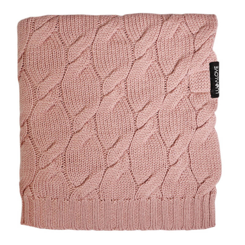 Umazano roza MERINO volnena pletena odeja LULLALOVE 80x100 cm - PREMIUM