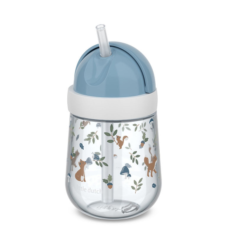 Plava boca za piće sa slamkom Forest Friends (300 ml), Little Dutch