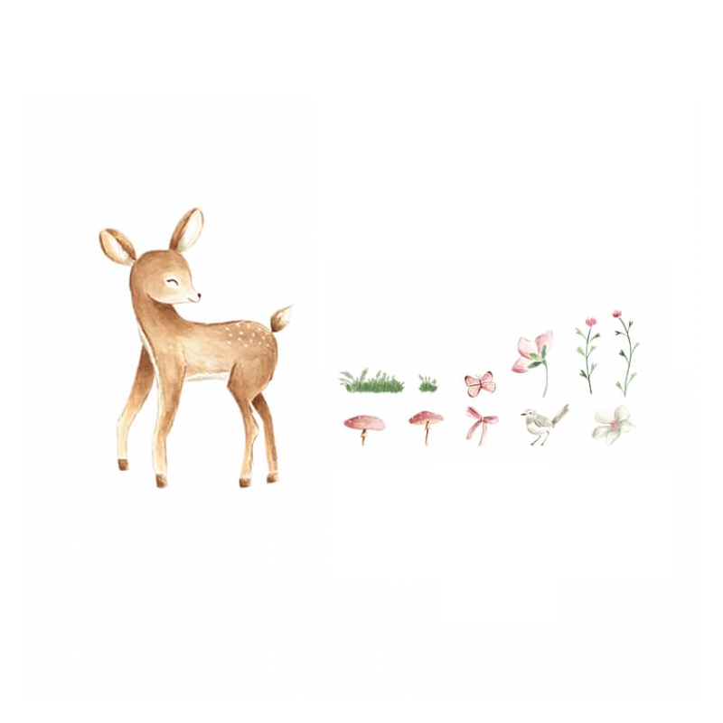 Stenske nalepke BAMBI z roza metuljčkom