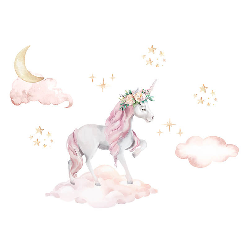 Stenske nalepke UNICORN NA OBLAKU