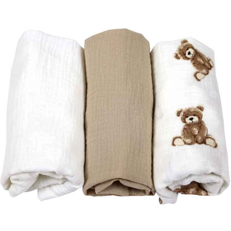 Set ovalnih plahti za košaru 75/80 x 35/40 cm od pamučnog muslina MEDVJEDIĆ (3 kom), BabyLux