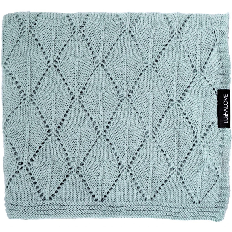 Pastelno zelena MERINO odeja LISTKI, Lullalove 90x100 cm - PREMIUM