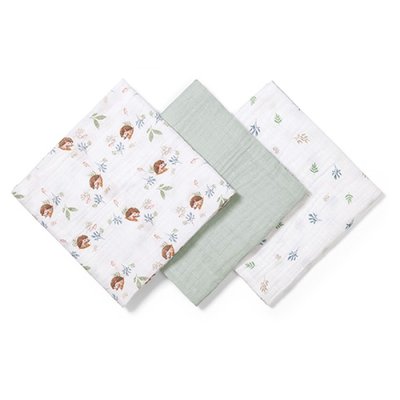 Pastelno zelene tetra pleničke iz muslina s potiskom, JEŽEK (3 KOSI) BabyOno-5