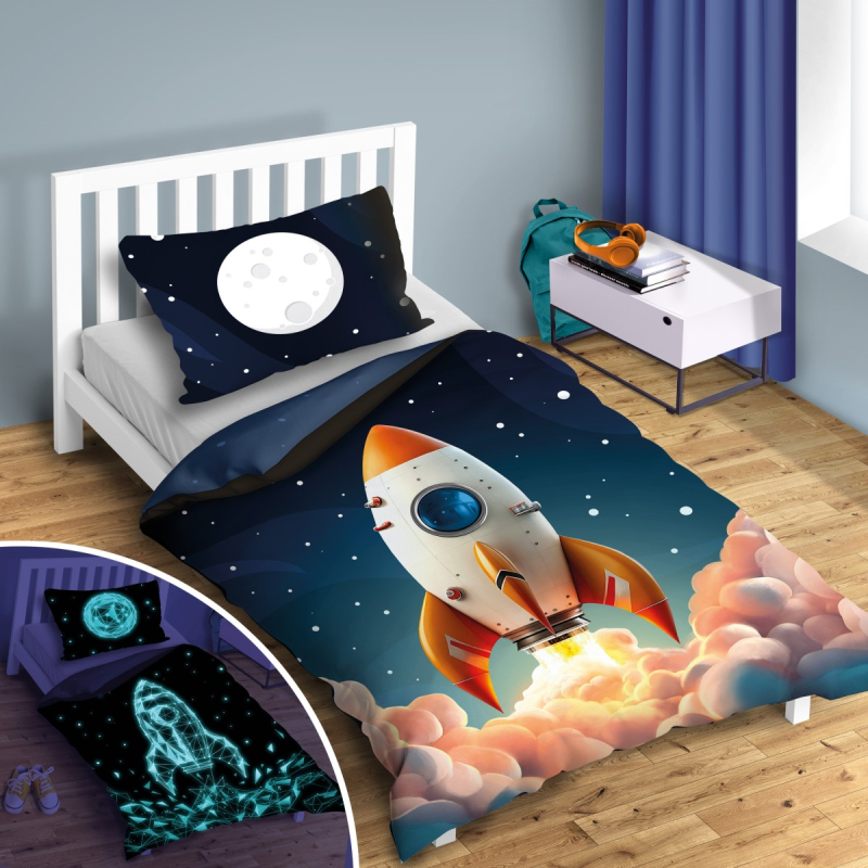 2-delna posteljnina RAKETA GLOW IN THE DARK 140x200 cm