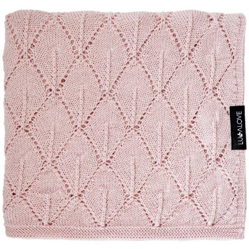 Pudrasto roza MERINO odeja LISTKI, Lullalove 90x100 cm - PREMIUM