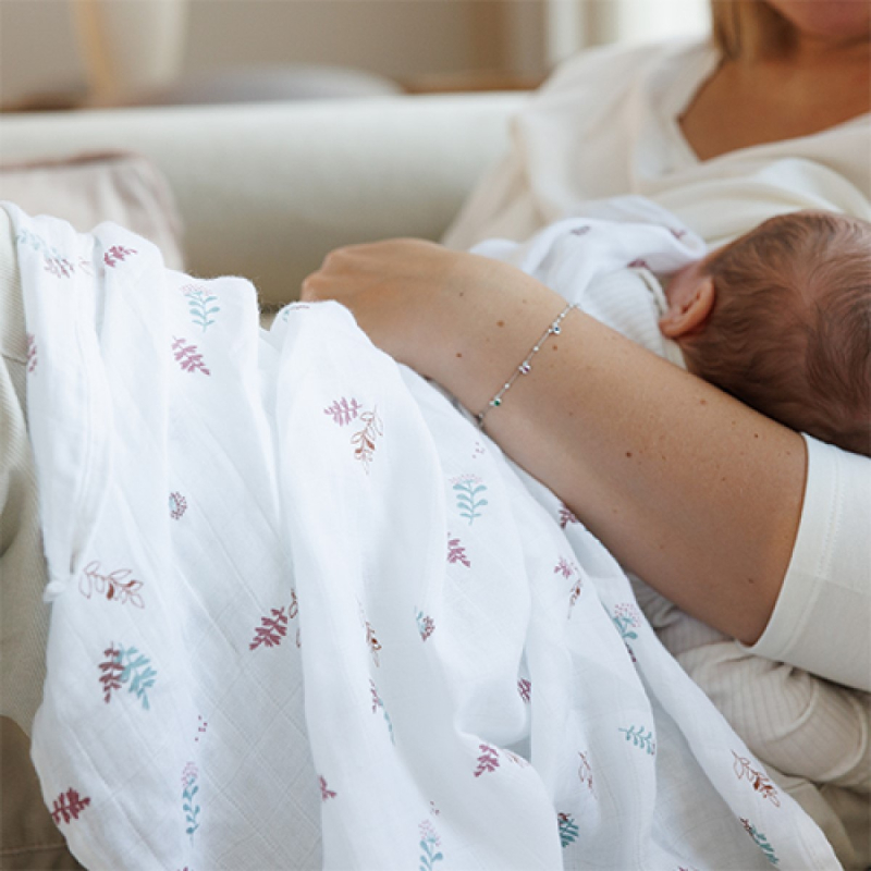 Pudrasto roza tetra pleničke iz muslina s potiskom, ROZA LISTKI (3 KOSI) BabyOno-3