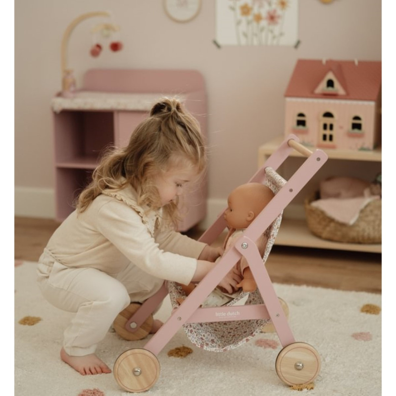Ružičasta drvena kolica za lutke Fairy garden (3 godine+), Little Dutch (LD2518)