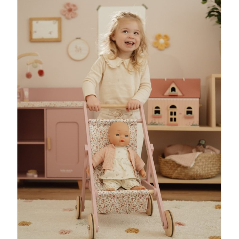Ružičasta drvena kolica za lutke Fairy garden (3 godine+), Little Dutch (LD2518)