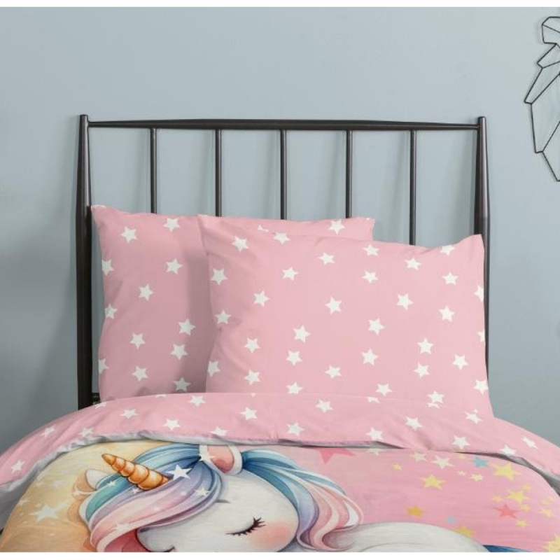 Roza dječja posteljina BABY UNICORN na mjesecu 140x200 cm, Good Morning (33303)