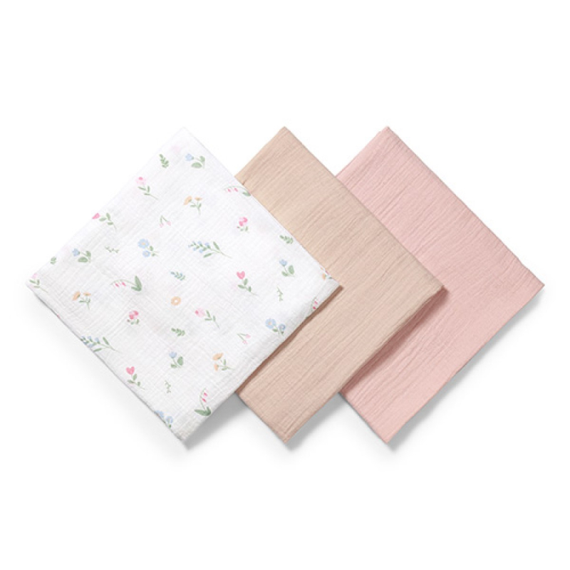 Roza tetra muslin pelene s printom, RUŽE (3 KOM) BabyOno