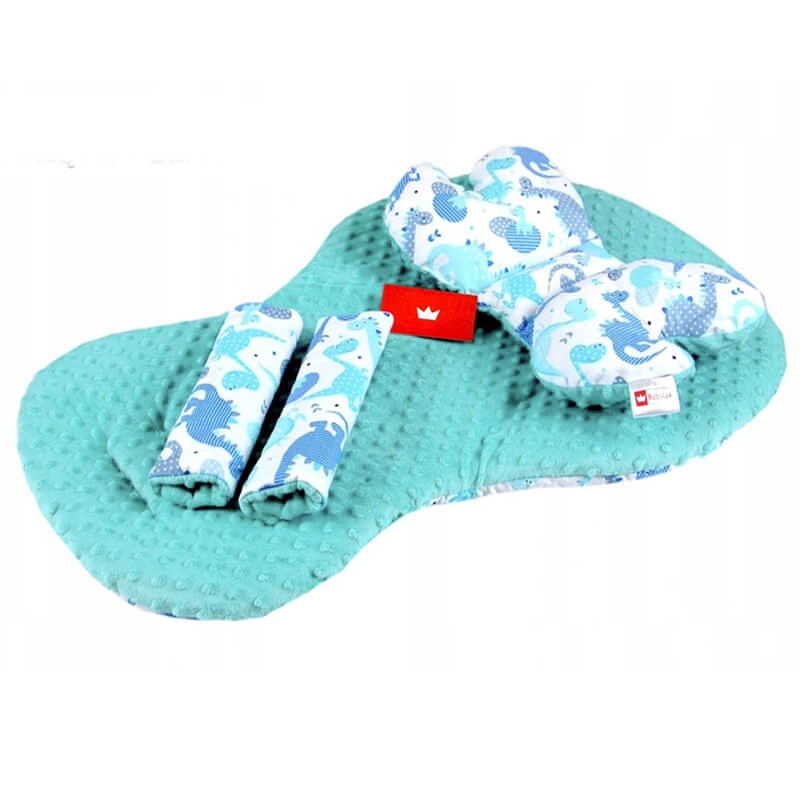 3-delni komplet za voziček BELA modri dinozavri - MINT BabyLux