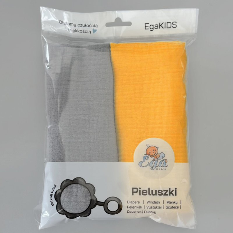 Muslin tetra pleničke SIVA-RUMENA (2 KOSA), Ega