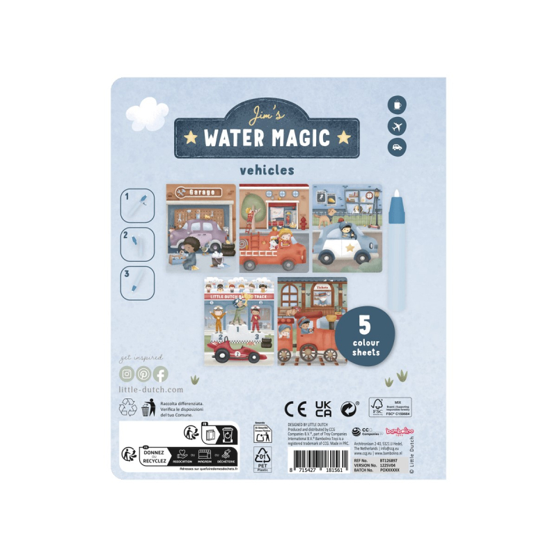Vodna čarobna knjiga Water Magic JIM vehicles (2 leta+), Little Dutch (126897)-1