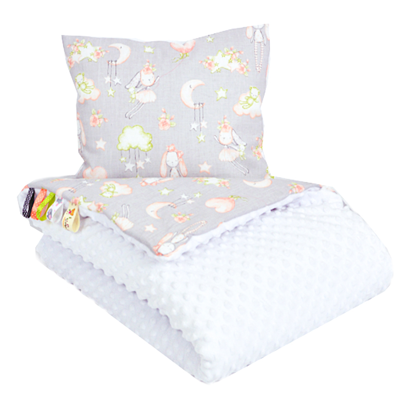 Odeja ali igralna podloga z vzglavnikom BELA - SIVA zajčki SWEET DREAM Largo