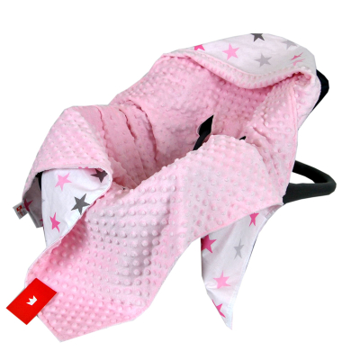  Dvostrana deka ROZA - BIJELA sive i roze zvjezdice 90x90cm