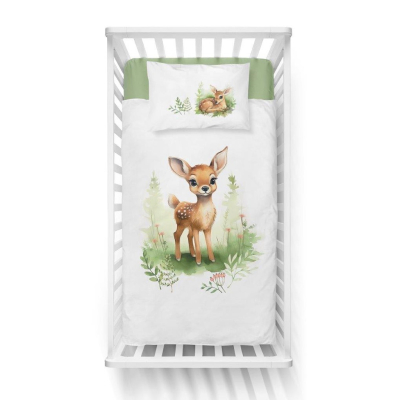 Dvostrana bijelo-zelena posteljina BAMBI 120x90 cm