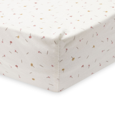 Kremasto bijela plahta za madrac 80/90x40 cm PRETTY PICNIC Flower Drops, pamučni jersey, Jollein® 